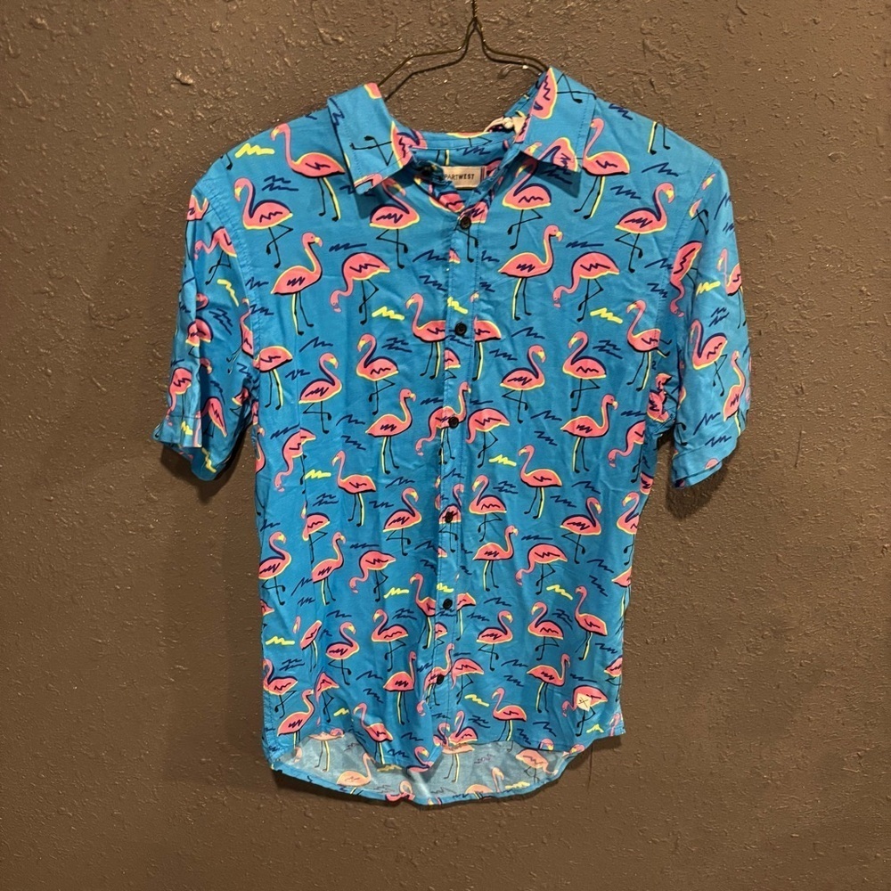 Flamingo Print Blue Shirt